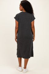 Charcoal Short Sleeve Ribbed Maxi Dress