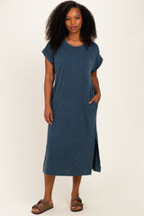 Hunter Green Short Sleeve Ribbed Maxi Dress