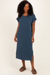 Hunter Green Short Sleeve Ribbed Maxi Dress