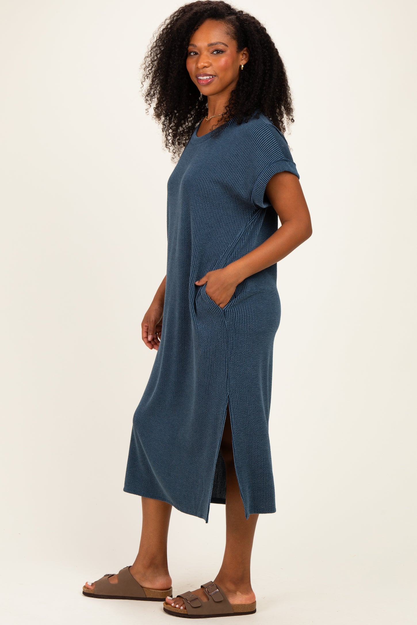 Hunter Green Short Sleeve Ribbed Maxi Dress