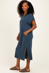 Hunter Green Short Sleeve Ribbed Maxi Dress