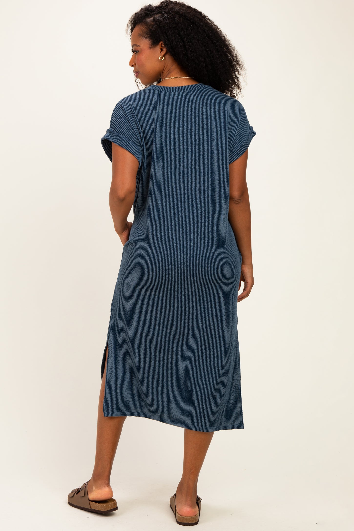 Hunter Green Short Sleeve Ribbed Maxi Dress