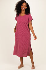 Mauve Short Sleeve Ribbed Maxi Dress
