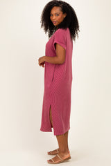 Mauve Short Sleeve Ribbed Maxi Dress
