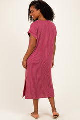 Mauve Short Sleeve Ribbed Maxi Dress