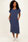 Navy Short Sleeve Ribbed Maxi Dress