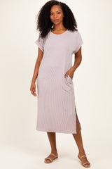 Beige Short Sleeve Ribbed Maxi Dress
