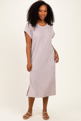 Beige Short Sleeve Ribbed Maxi Dress