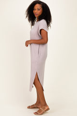 Beige Short Sleeve Ribbed Maxi Dress