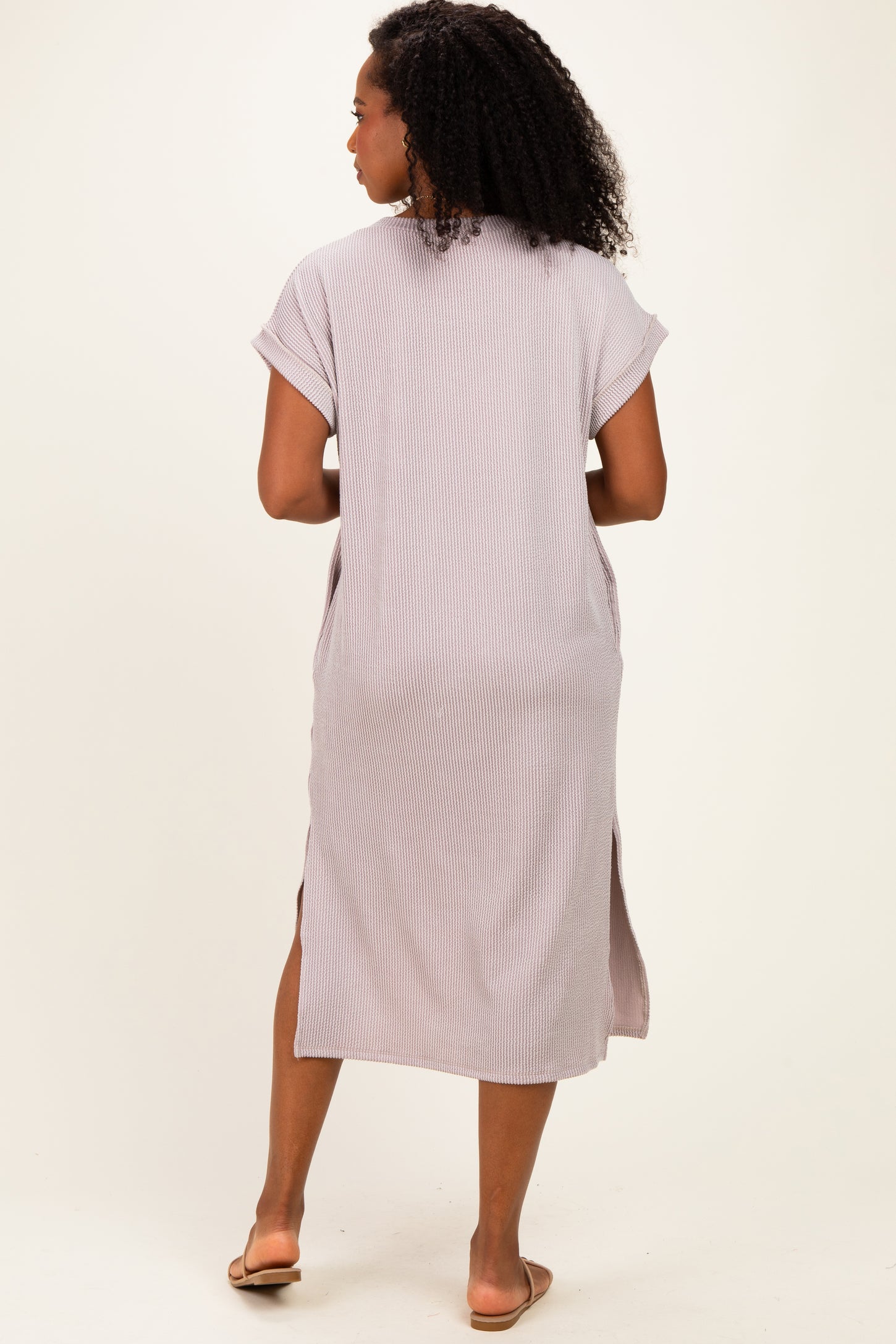 Beige Short Sleeve Ribbed Maxi Dress