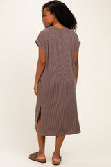 Brown Short Sleeve Ribbed Maxi Dress