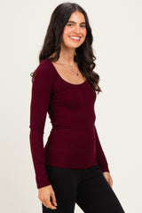 Burgundy Ribbed Scoop Neck Long Sleeve Top