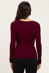 Burgundy Ribbed Scoop Neck Long Sleeve Top