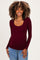 Burgundy Ribbed Scoop Neck Long Sleeve Maternity Top
