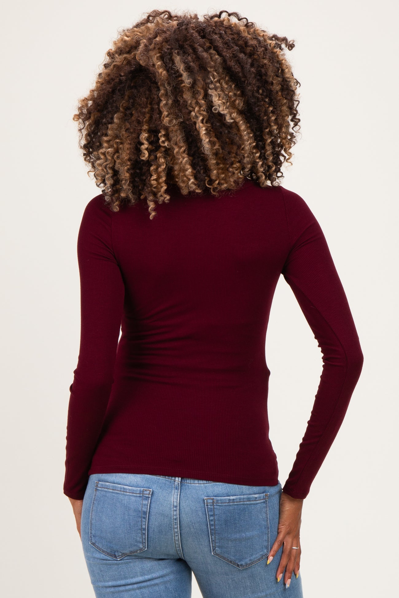 Burgundy Ribbed Scoop Neck Long Sleeve Maternity Top