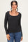 Charcoal Ribbed Scoop Neck Long Sleeve Top