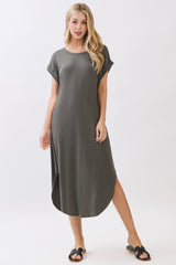 Gun Metal Rounded Hem Midi Dress