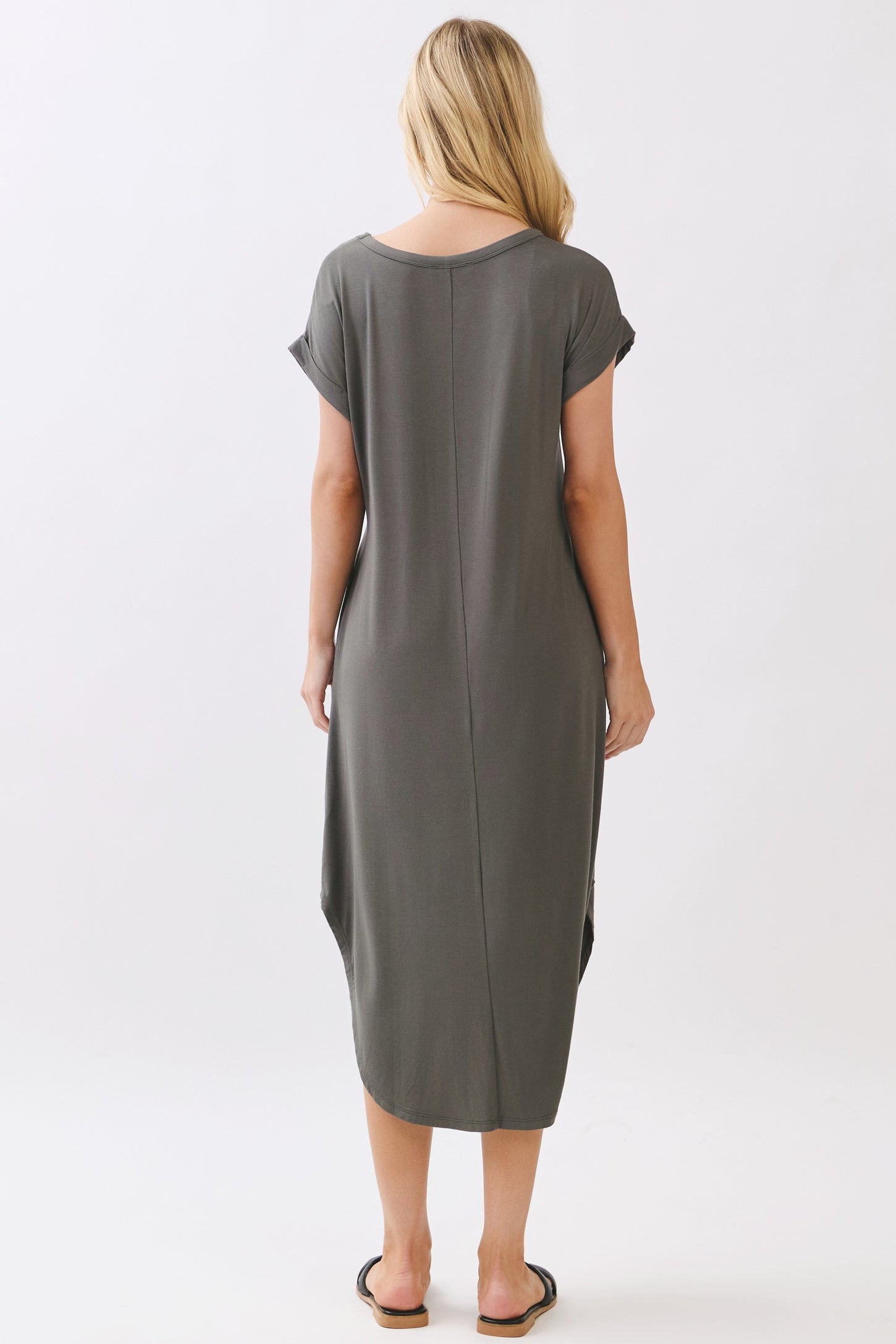 Gun Metal Rounded Hem Midi Dress