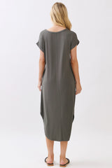Gun Metal Rounded Hem Midi Dress