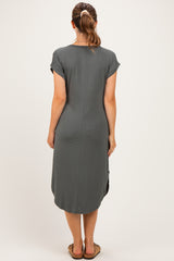 Gun Metal Rounded Hem Maternity Midi Dress