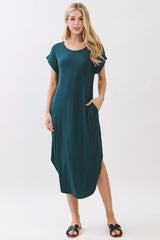 Hunter Green Rounded Hem Midi Dress