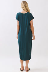 Hunter Green Rounded Hem Midi Dress