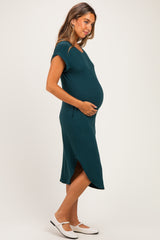 Hunter Green Rounded Hem Maternity Midi Dress