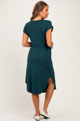 Hunter Green Rounded Hem Maternity Midi Dress