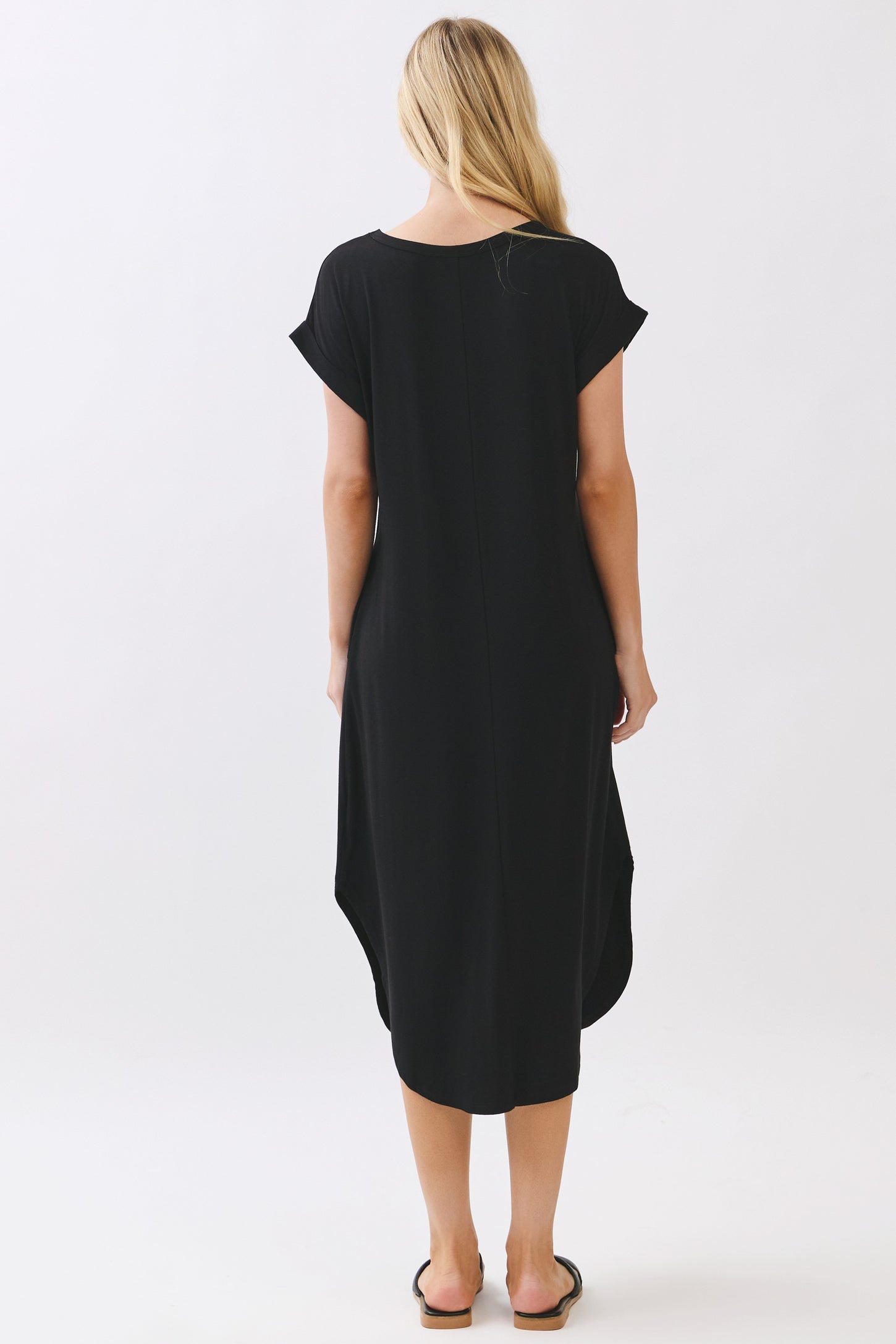 Black Rounded Hem Midi Dress