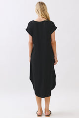Black Rounded Hem Midi Dress