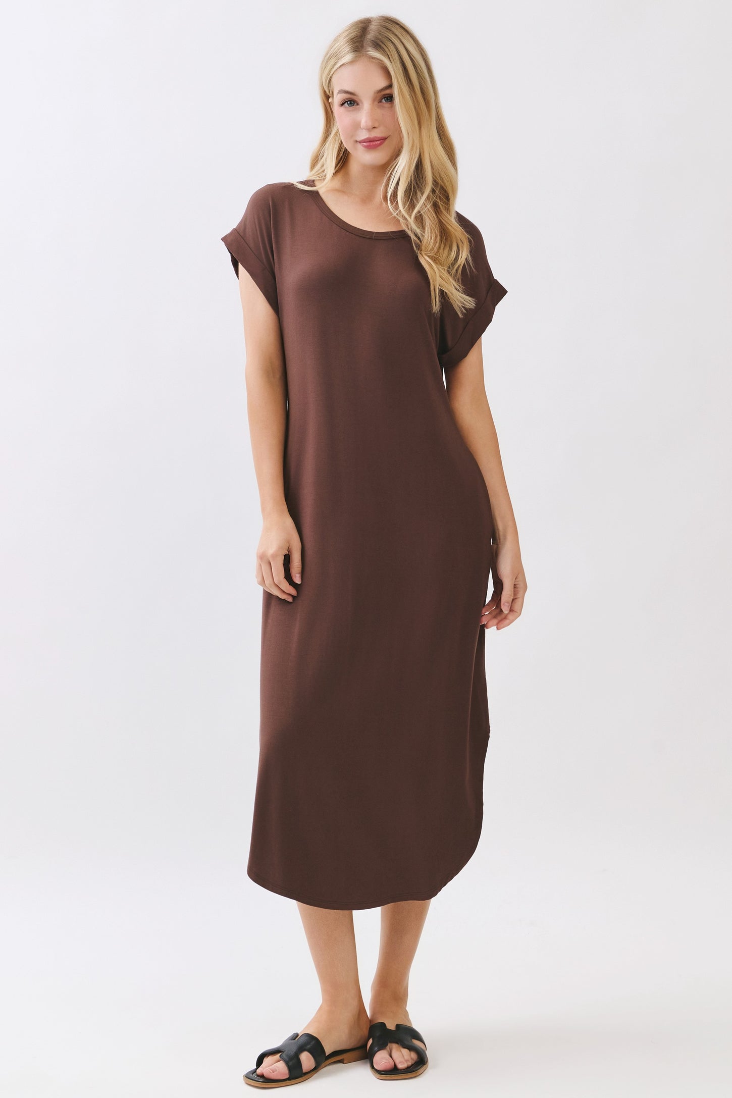 Chocolate Rounded Hem Midi Dress