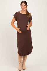 Chocolate Rounded Hem Maternity Midi Dress