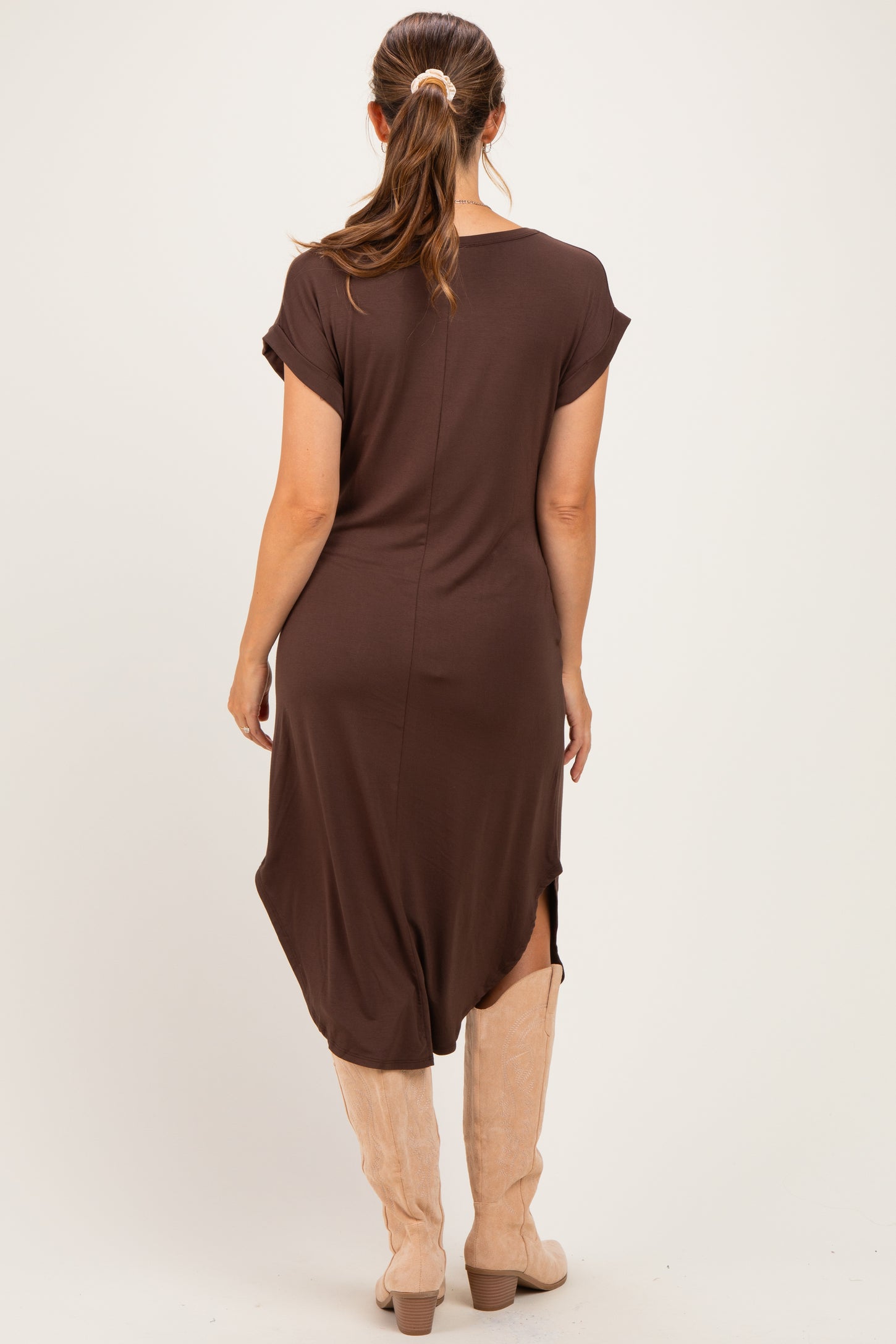 Chocolate Rounded Hem Maternity Midi Dress