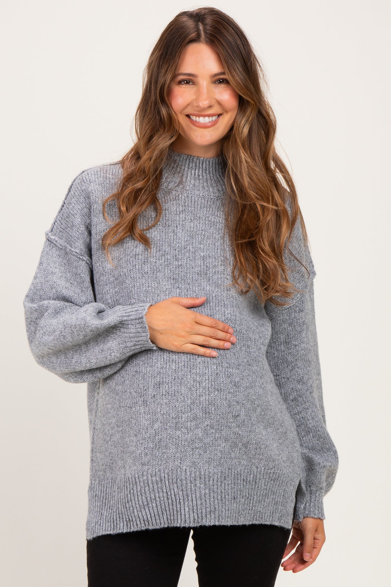 Heather Grey Mock Neck Oversized Maternity Sweater