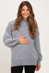 Heather Grey Mock Neck Oversized Maternity Sweater