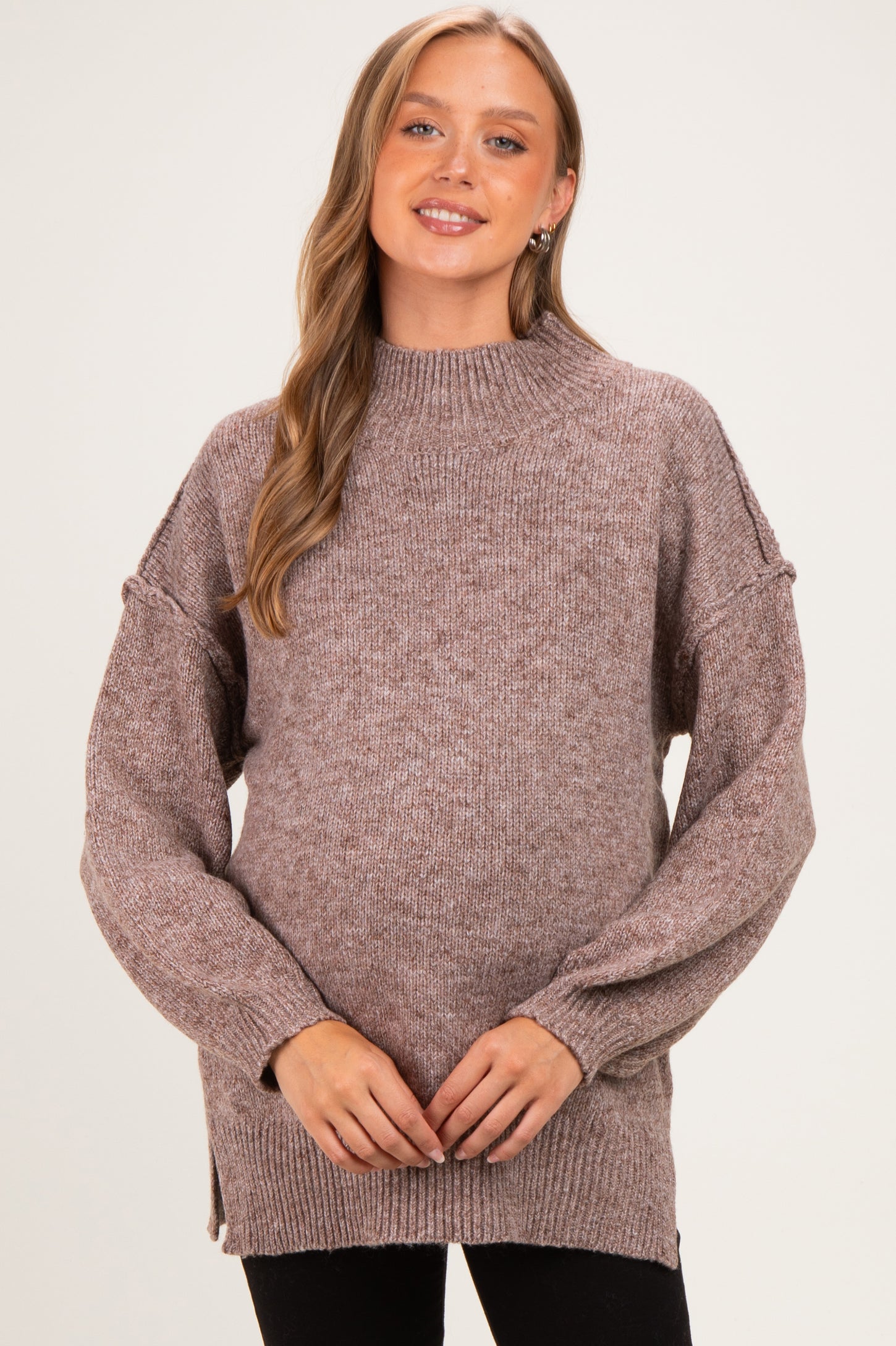 Soft Mocha Mock Neck Oversized Maternity Sweater