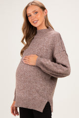 Soft Mocha Mock Neck Oversized Maternity Sweater