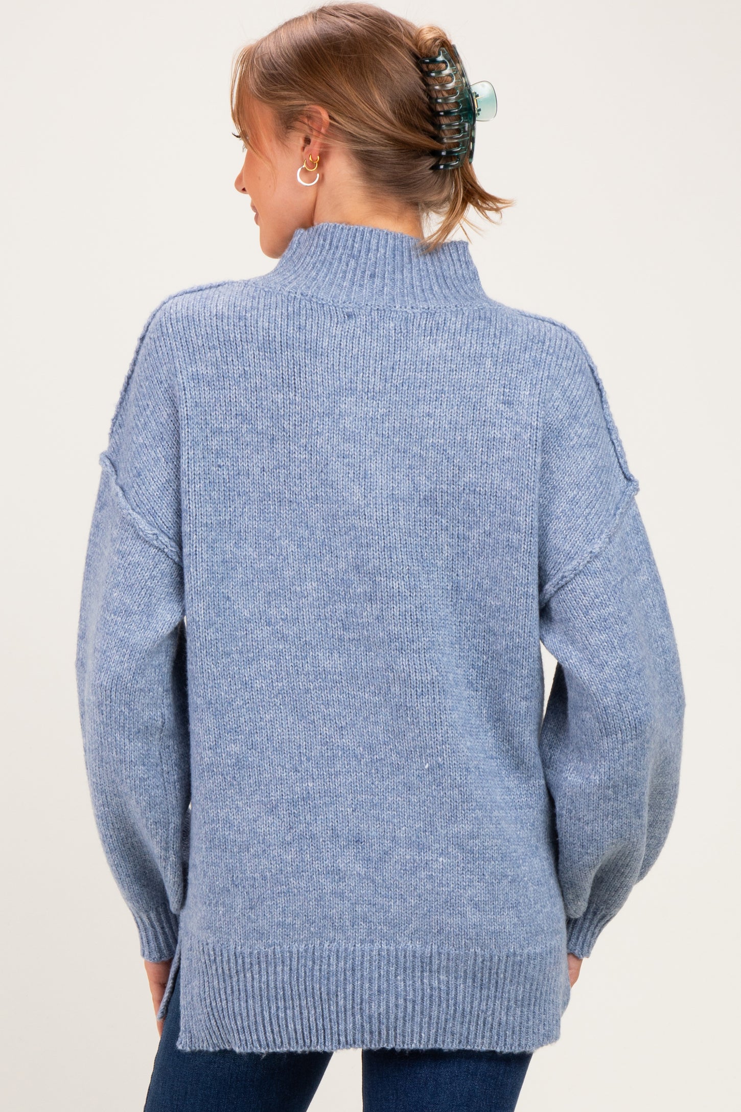Blue Mock Neck Oversized Maternity Sweater