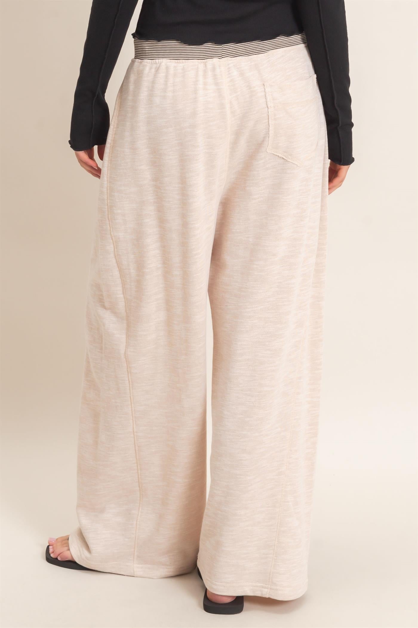 Oatmeal Contrast Waist Drawstring Pants