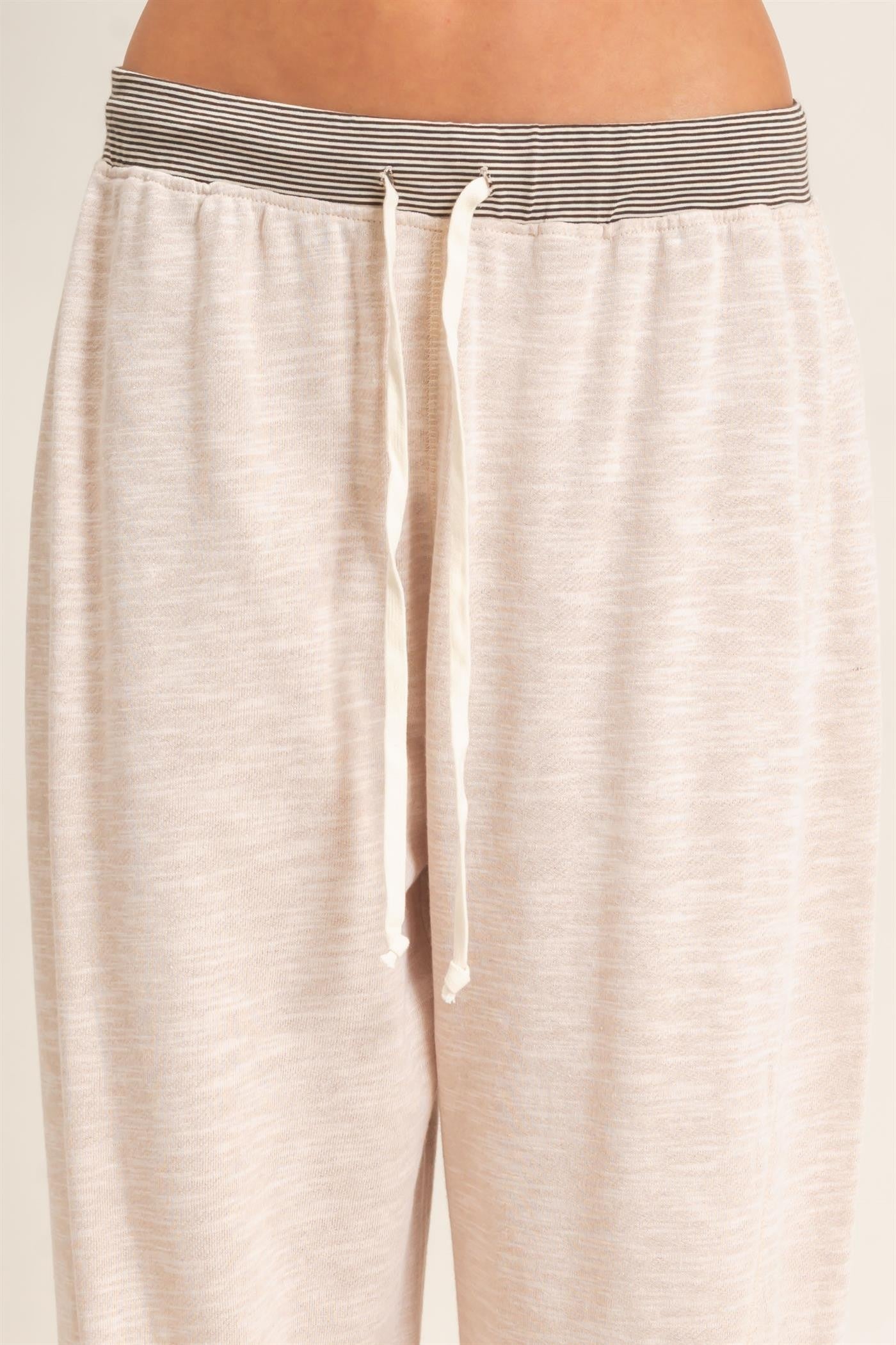 Oatmeal Contrast Waist Drawstring Pants