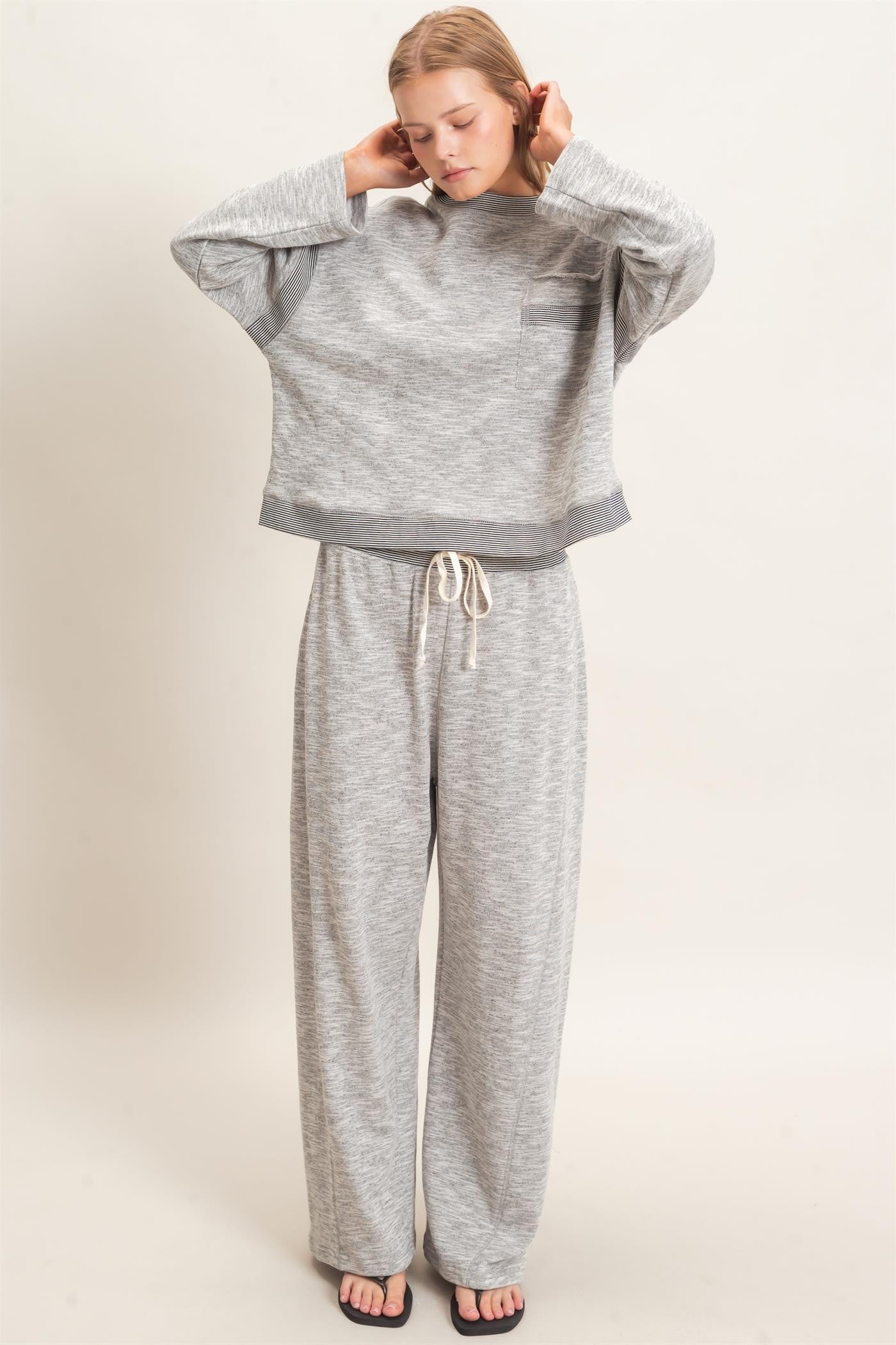 Heather Grey Contrast Waist Drawstring Pants