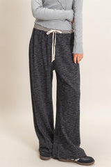 Black Contrast Waist Drawstring Pants
