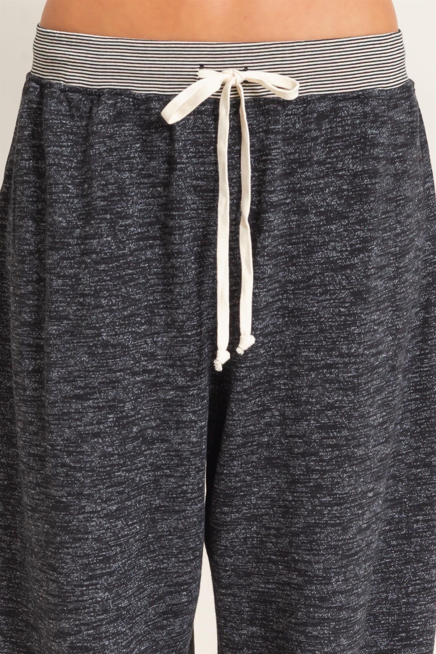 Black Contrast Waist Drawstring Pants