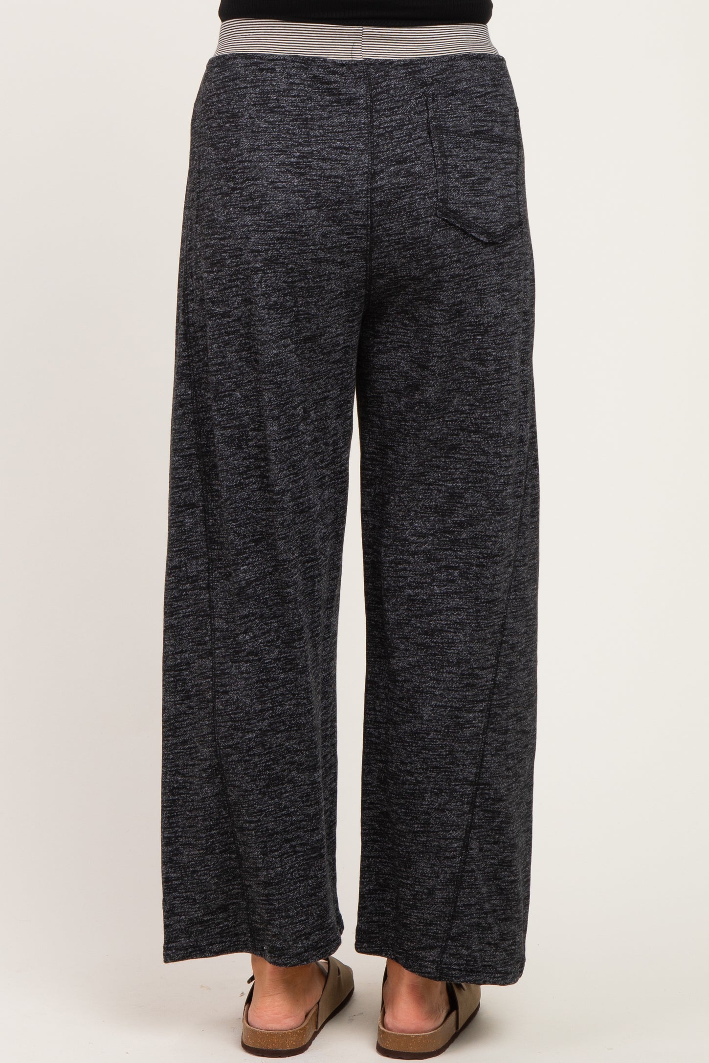 Black Contrast Waist Drawstring Maternity Pants