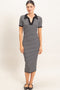 Black Ribbed Striped Collared Midi Dress