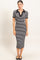Black Ribbed Striped Collared Midi Dress