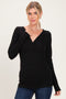 Black Fitted Long Sleeve Wrap V-Neck Top