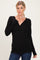 Black Fitted Long Sleeve Wrap V-Neck Top