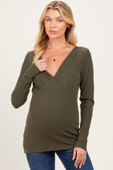 Olive Fitted Long Sleeve Wrap V-Neck Maternity Top