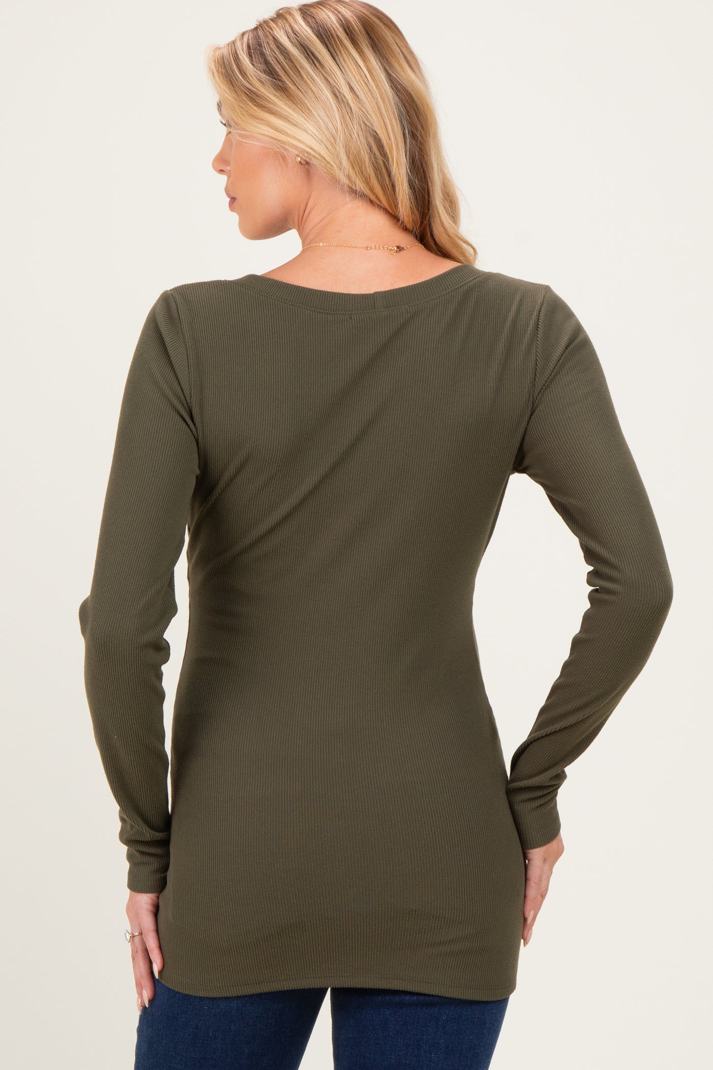 Olive Fitted Long Sleeve Wrap V-Neck Maternity Top